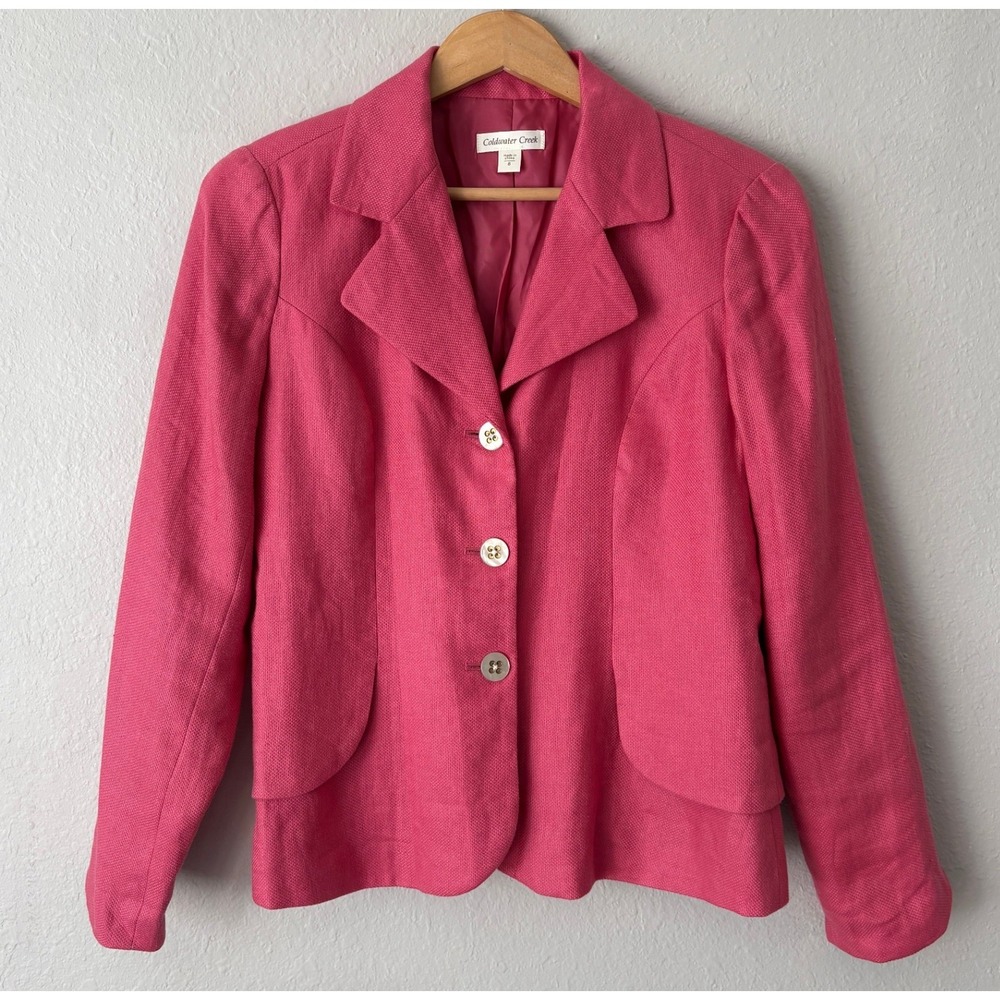 Coldwater Creek Womens Pink 100% Linen Blazer Jacket 8 Preppy Career Office